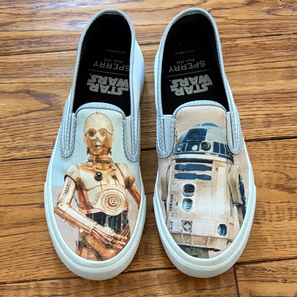 Star Wars Sperry White Slip-On Sneakers with C-3PO and R2-D2